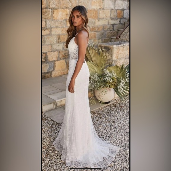 Lulus White Bridal Dress - Wonderstruck White Glitter Lace-Up Dress - Picture 5 of 6